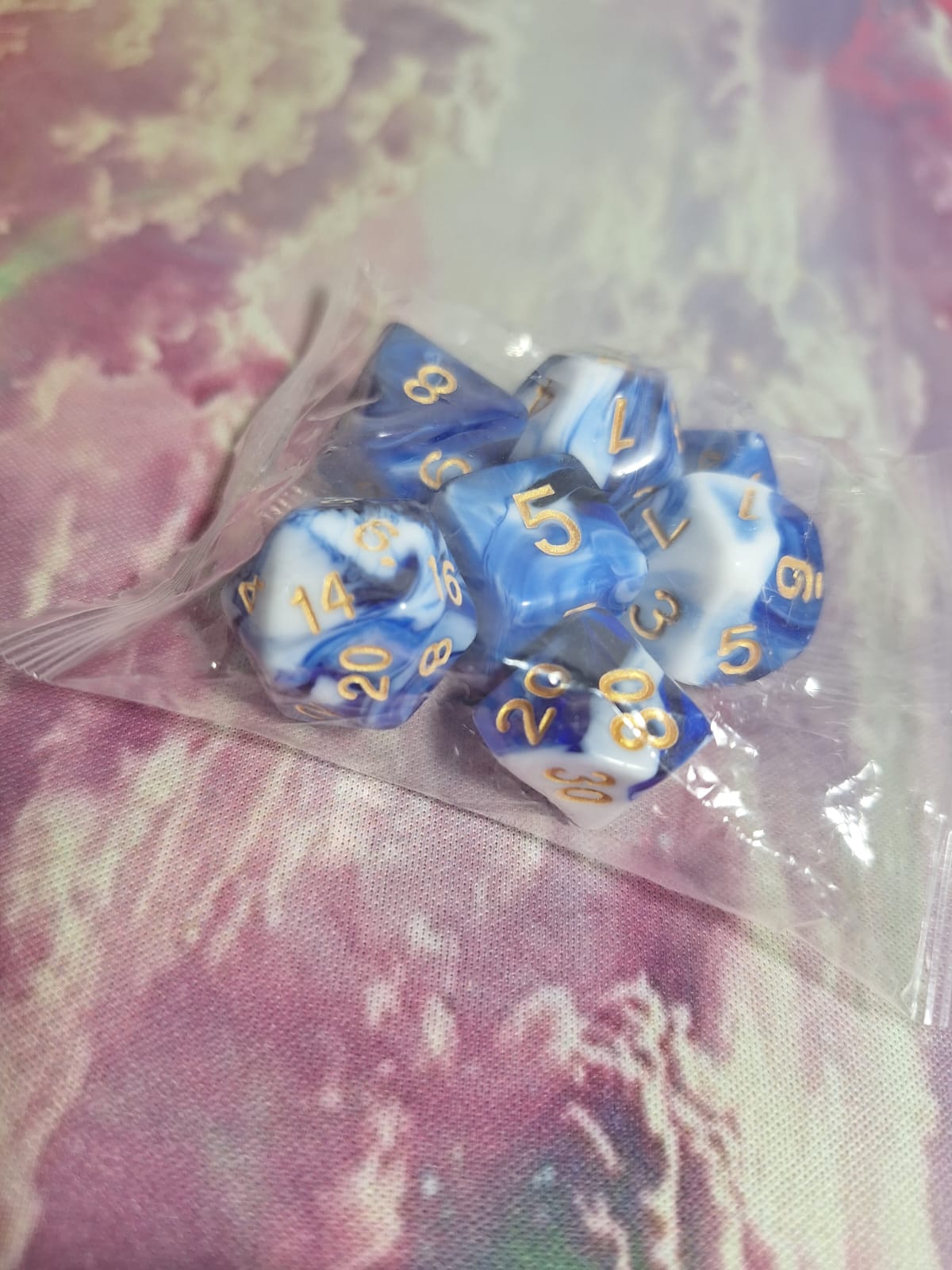 Set de Dados Blanco Azul - Dorado