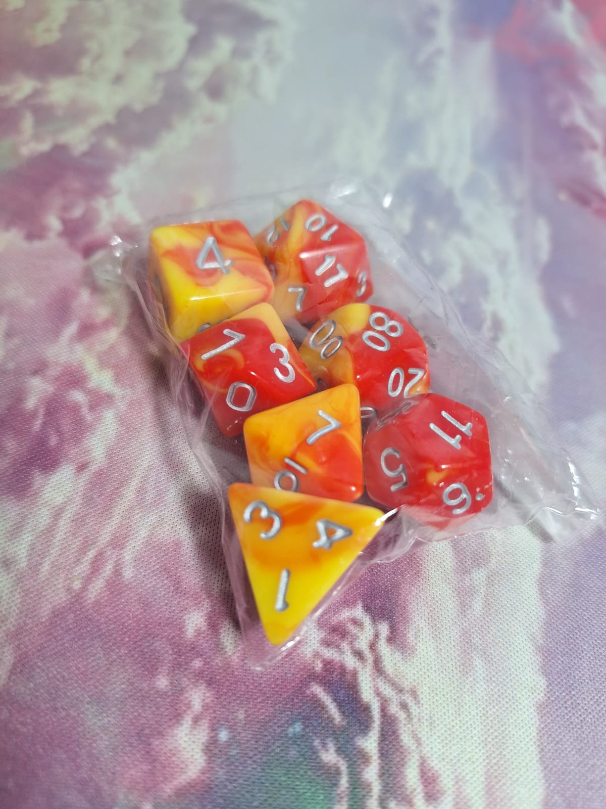 Set de Dados Rojo Naranja - Plateado